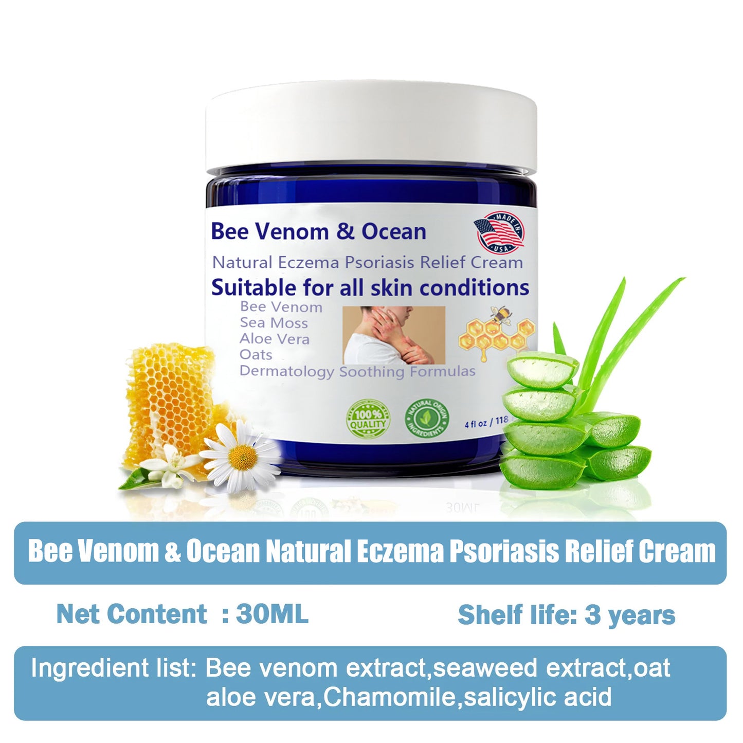 🌞Bee Venom & Ocean Natural Eczema Psoriasis Relief Cream (For all skin conditions)