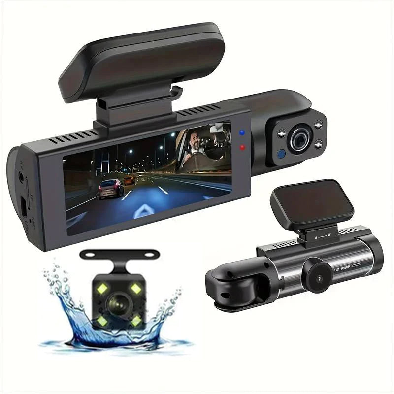 170° Wide View Dash Cam with 1080p Triple Lens, Wide 170° Coverage, G-Sensor, Night Vision & Loop Tech