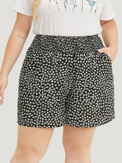 Floral Pocket Shirred Waist Shorts